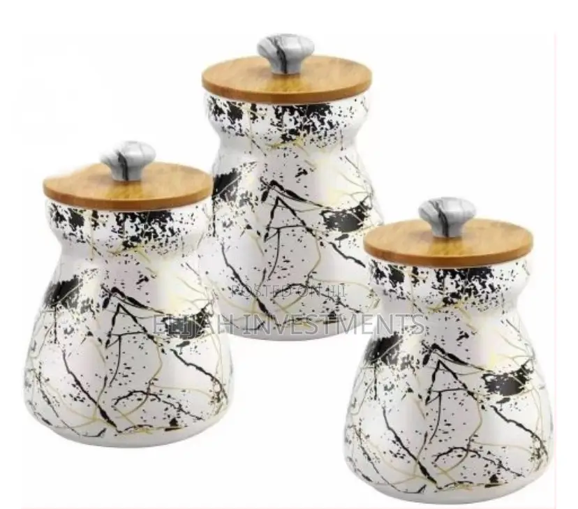 3pcs Ceramic Sugar Bowl Coffee Tea Canister