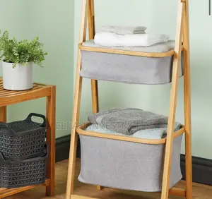 Gray Bamboo 2 Tier Storage
