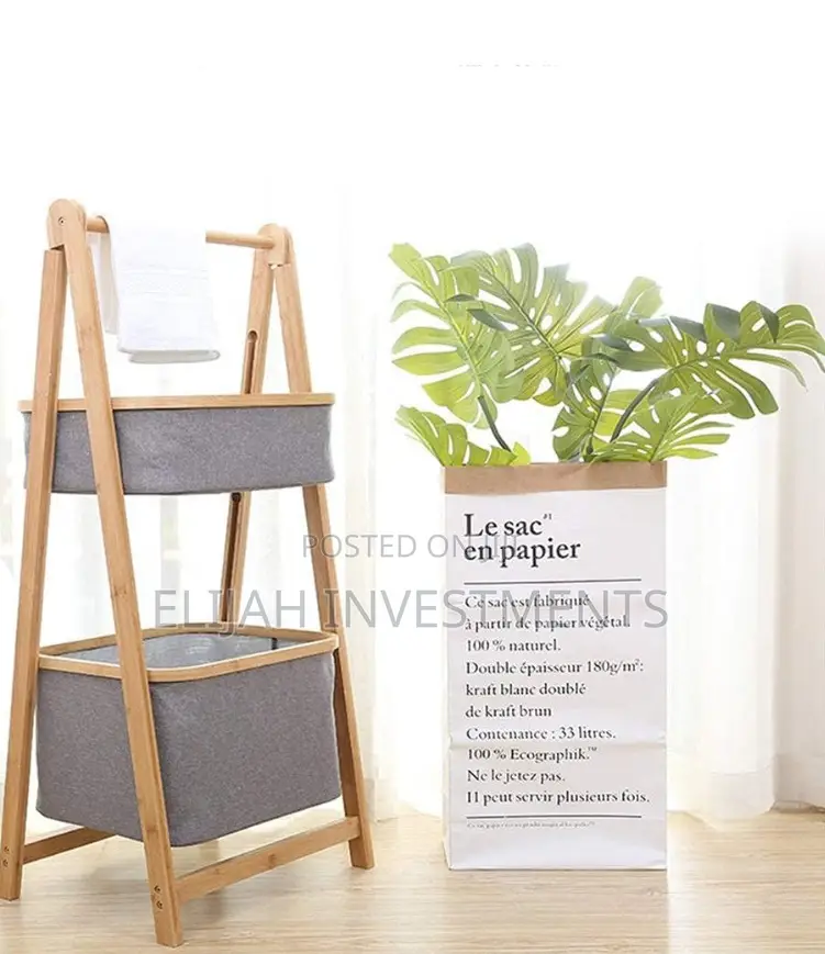 Gray Bamboo 2 Tier Storage