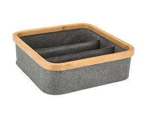 Bamboo Rim Canvas Fabric Storage Box Wardrobe Organiser