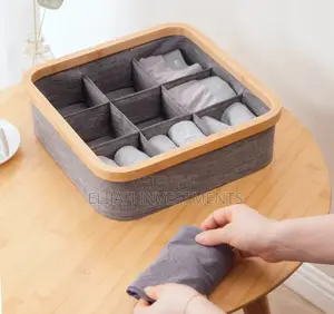 Bamboo Rim Canvas Fabric Storage Box Wardrobe Organiser
