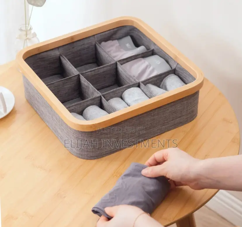 Bamboo Rim Canvas Fabric Storage Box Wardrobe Organiser