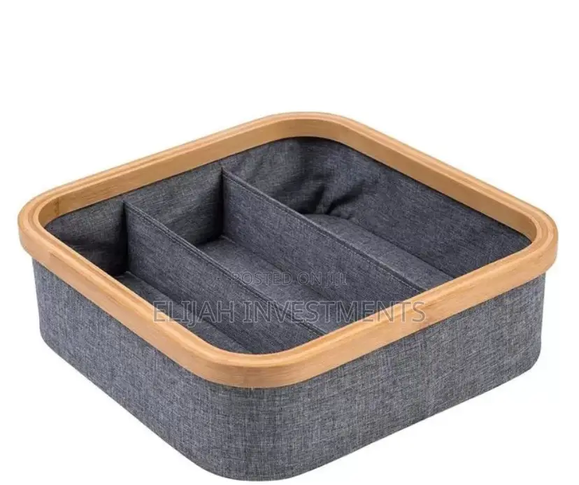 Bamboo Rim Canvas Fabric Storage Box Wardrobe Organiser