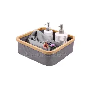 Bamboo Rim Canvas Fabric Storage Box Wardrobe Organiser
