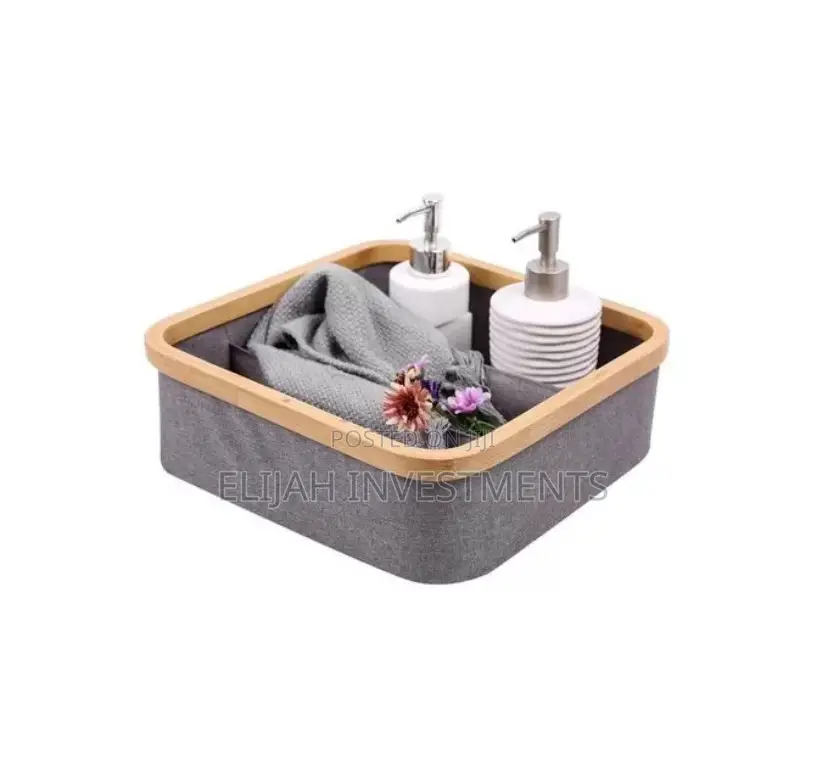 Bamboo Rim Canvas Fabric Storage Box Wardrobe Organiser