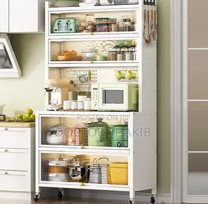 6-tier Kitchen Rack With Microwave Stand, Wheels Flip Door