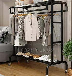 Double Rods Clothing Rack With Shoe Rack Shelf