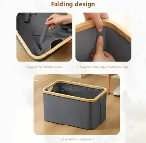 Collapsible Linen Laundry Basket With Bamboo Handles
