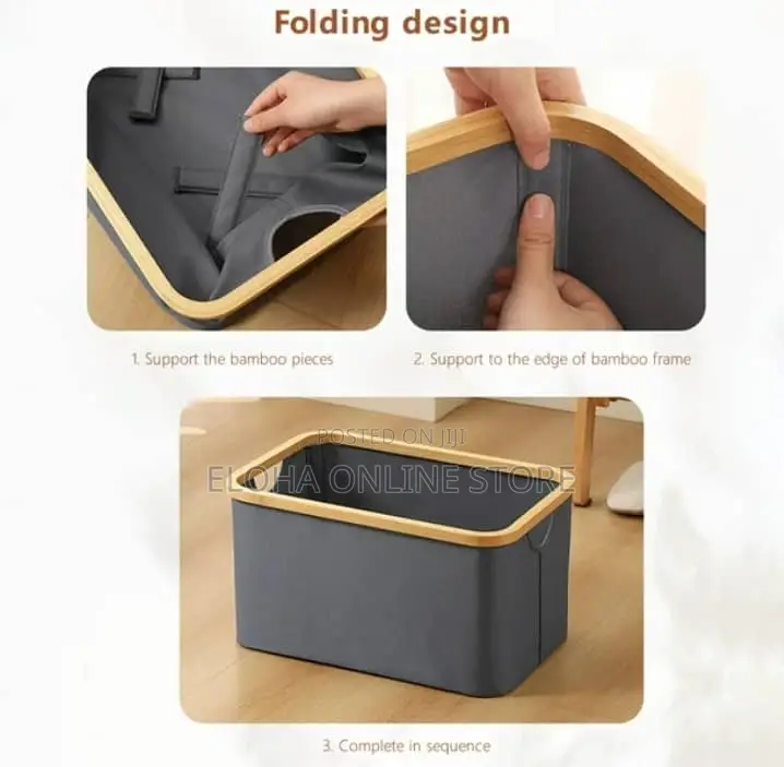 Collapsible Linen Laundry Basket With Bamboo Handles
