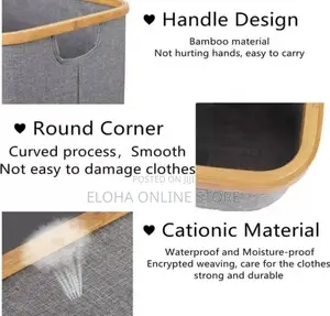 Collapsible Linen Laundry Basket With Bamboo Handles
