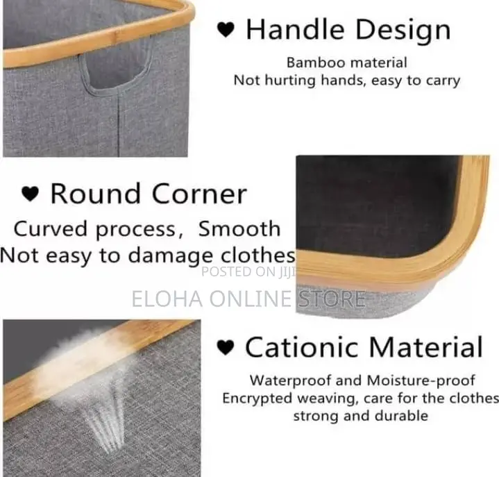 Collapsible Linen Laundry Basket With Bamboo Handles