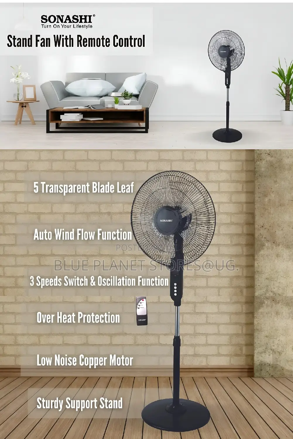 SONASHI 16-Inch Stand Fans With a Remote \\ 60w \\ SF-8027SR