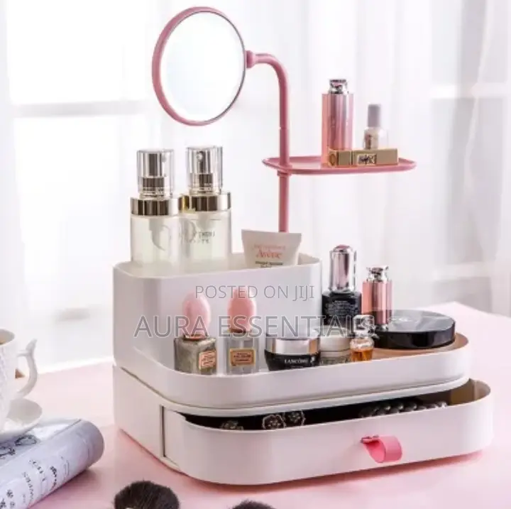 Stylish Makeup Cosmetics Organizer With Rotatable Mirror