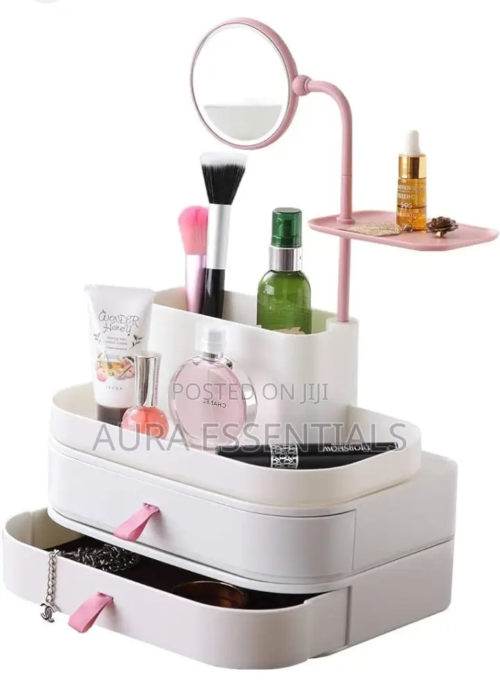 Stylish Makeup Cosmetics Organizer With Rotatable Mirror