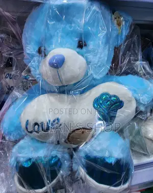 60cm Fur Teddy Bear With I Love U Heart Pink and Blue