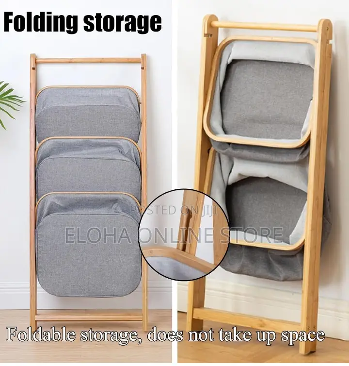 Foldable Large Laundry Basket With Bamboo Ladder