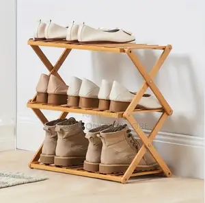 3 Layers Bamboo Foldable Shoe Rack