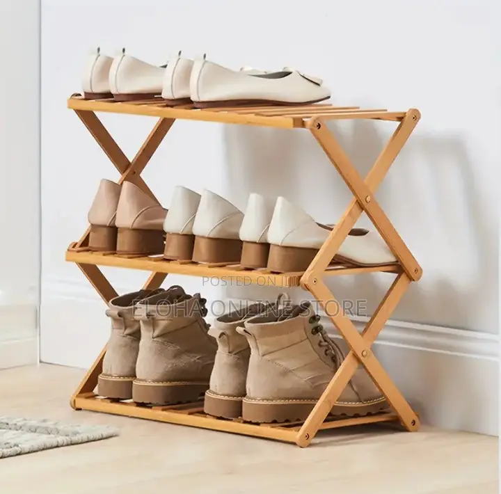 3 Layers Bamboo Foldable Shoe Rack
