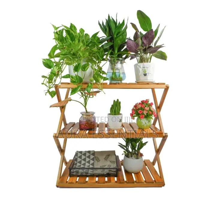 Acacia 3 Tiers Wooden Plants Stand Foldable Shoe Rack