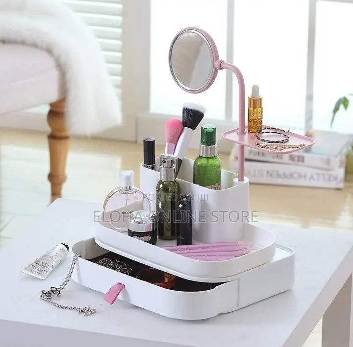 Makeup Organizer With Rotatable Mirror, Cosmetic,