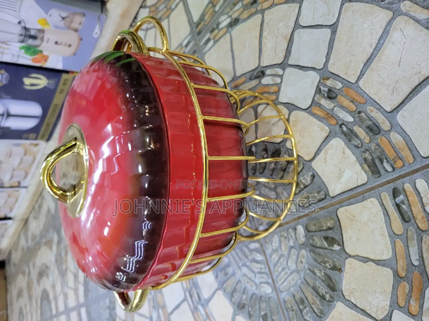 Ceramic Food Warmer/Gold Stand Apiece