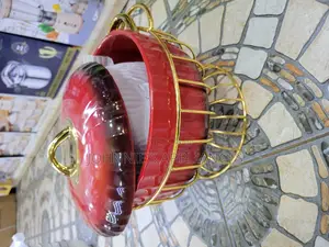 Ceramic Food Warmer/Gold Stand Apiece
