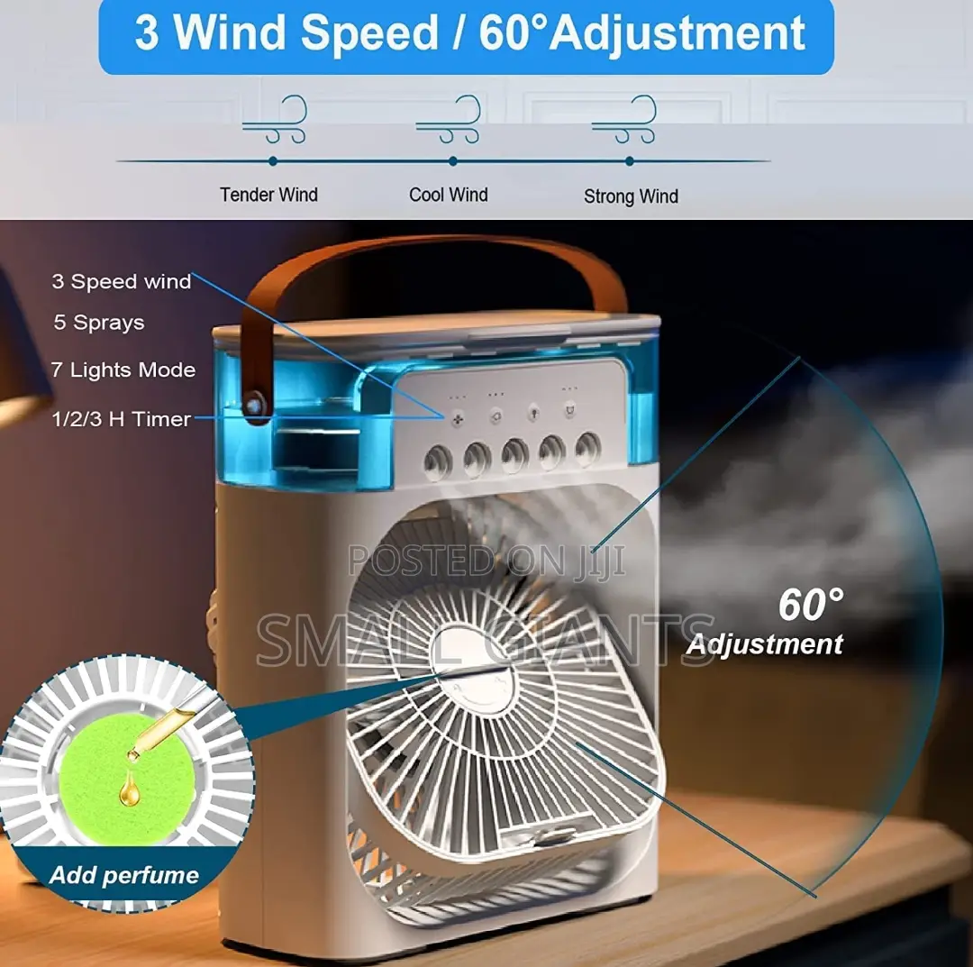 3 in 1 Mini Portable USB AC Fan, Humidifier Led Water Lamp