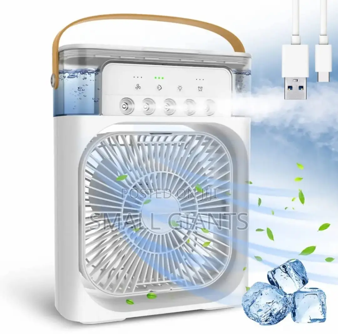 3 in 1 Mini Portable USB AC Fan, Humidifier Led Water Lamp