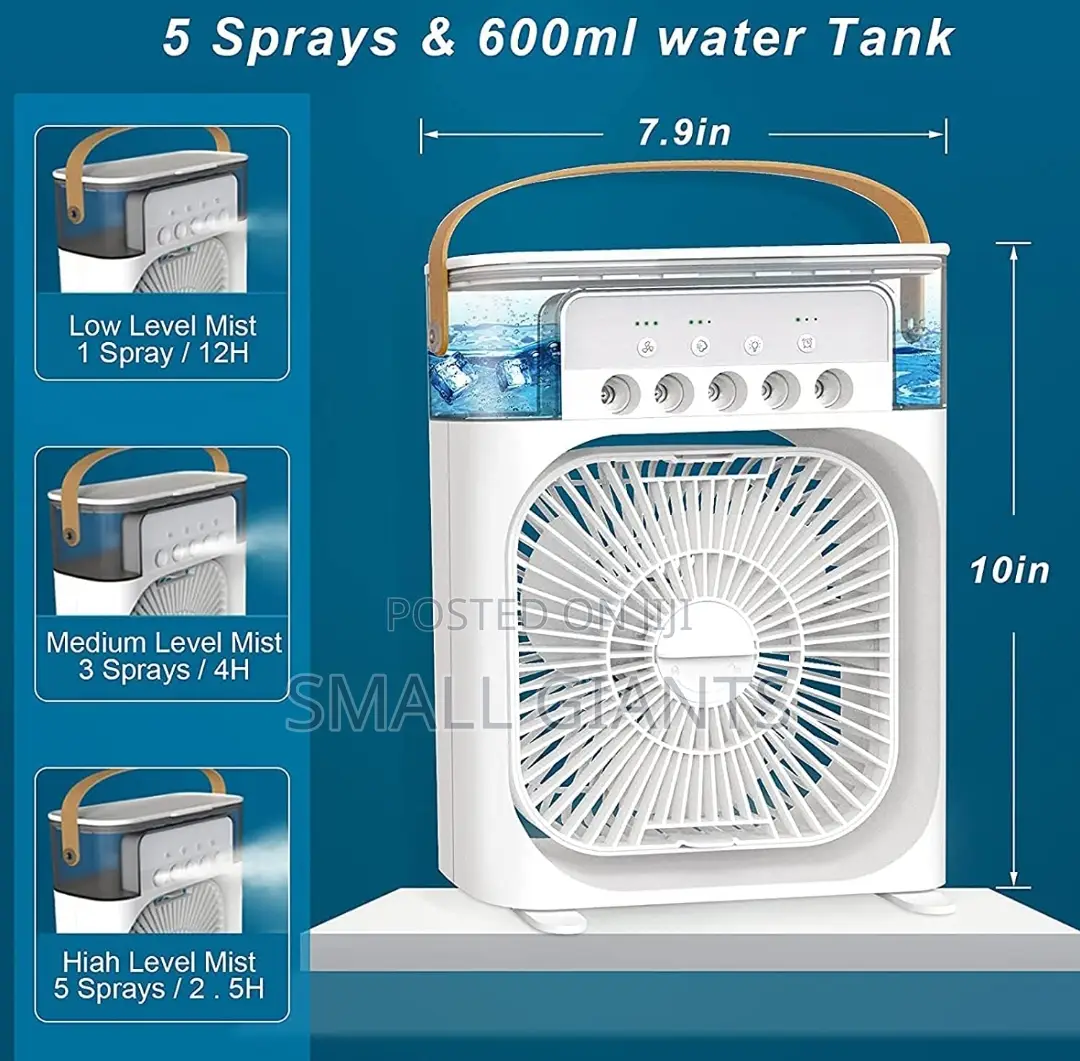 3 in 1 Mini Portable USB AC Fan, Humidifier Led Water Lamp