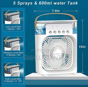 3 in 1 Mini Portable USB AC Fan, Humidifier Led Water Lamp
