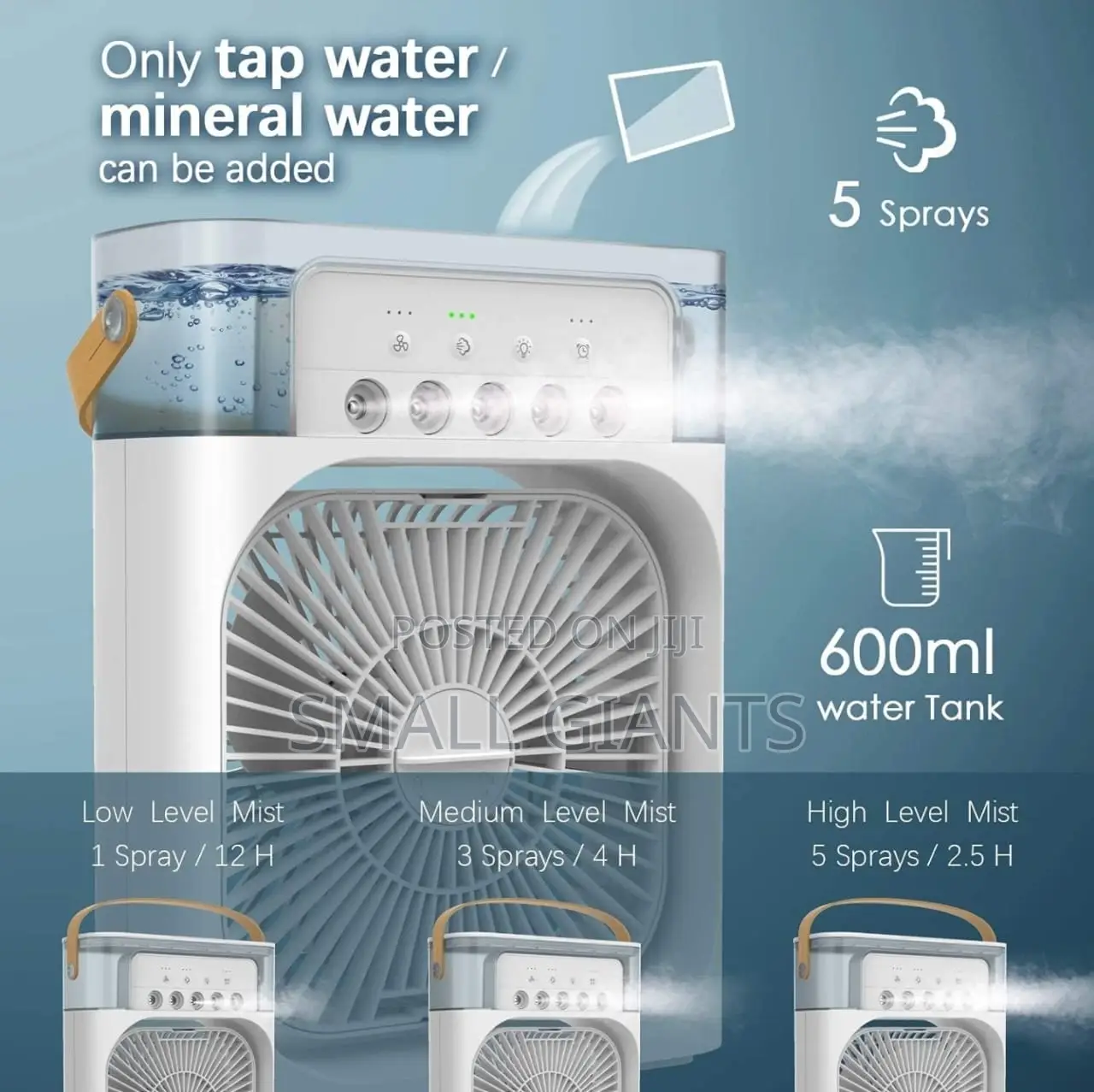 3 in 1 Mini Portable USB AC Fan, Humidifier Led Water Lamp