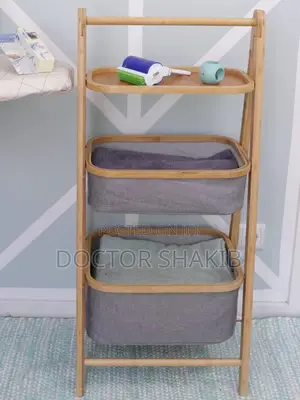 1pc Bamboo Polyester Double Laundry Shelf 45x32x98 Rack
