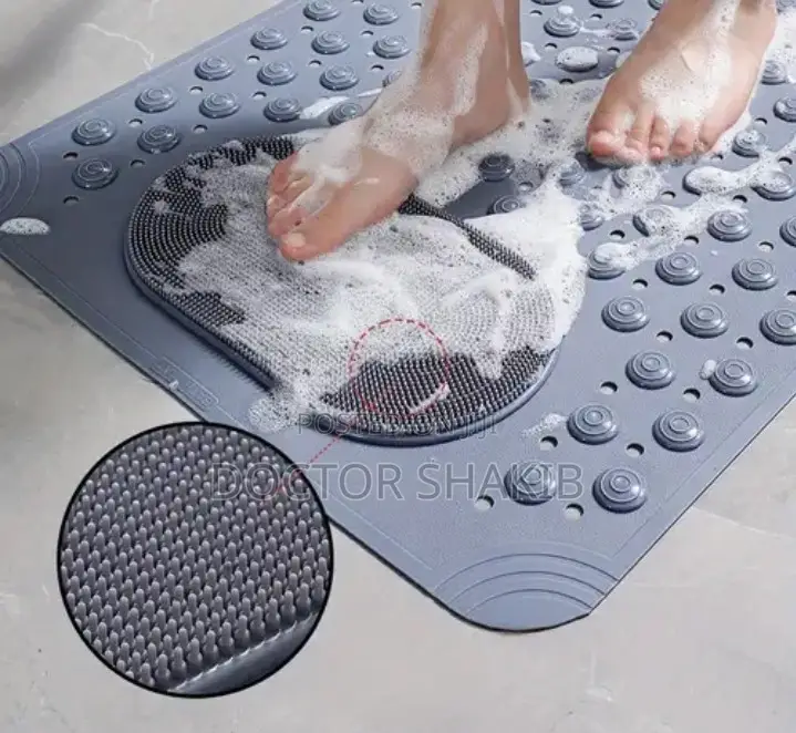 Bathroom Anti Slip Mat With Scrubber and Draining Holes