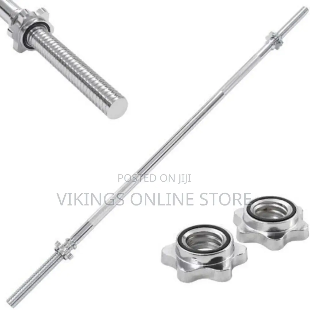 Barbell 1.5m Steel Bar Gym Weightlifting - Silver