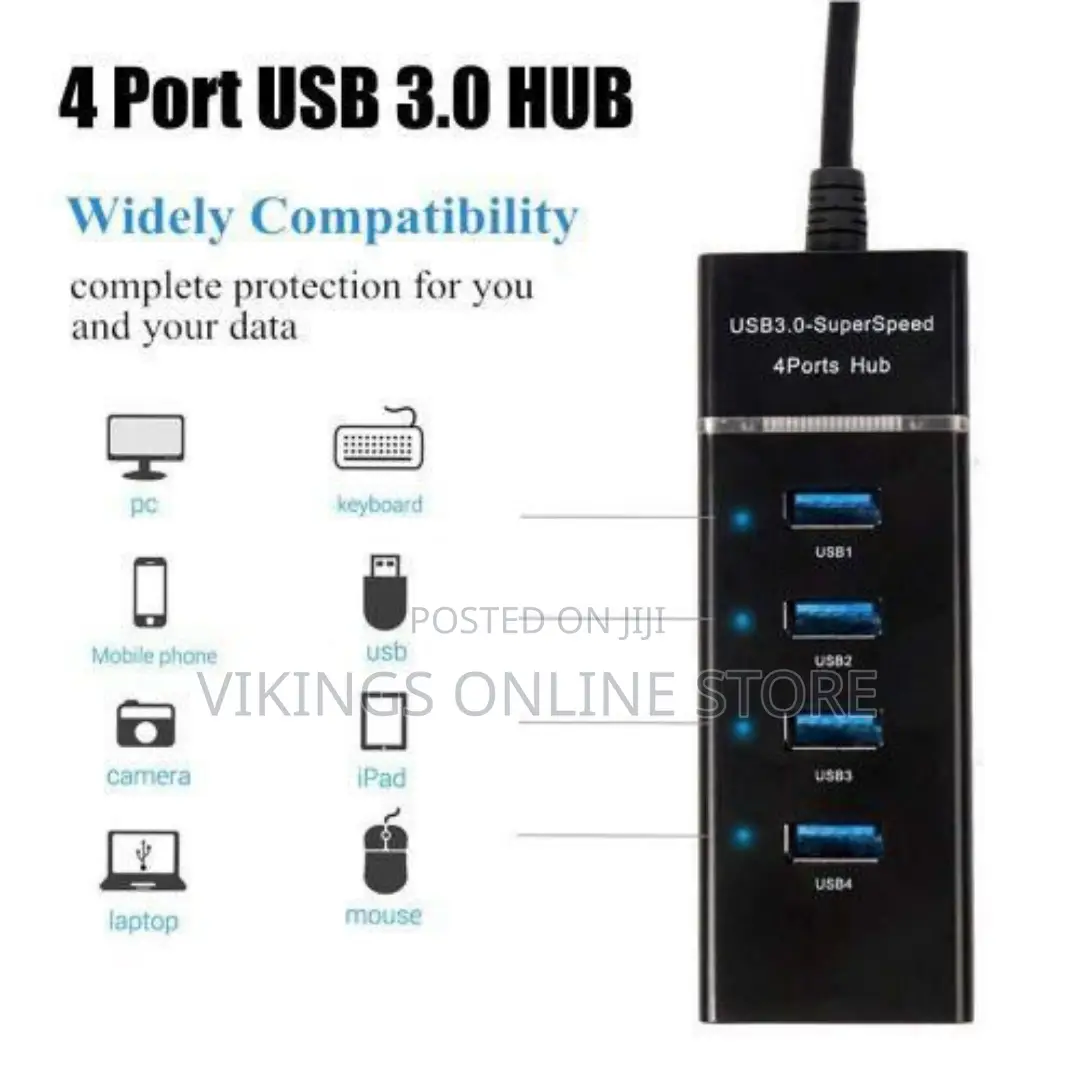 USB HUB 3.0 Super-Speed 30cm for Desktop Laptop 4port-Black