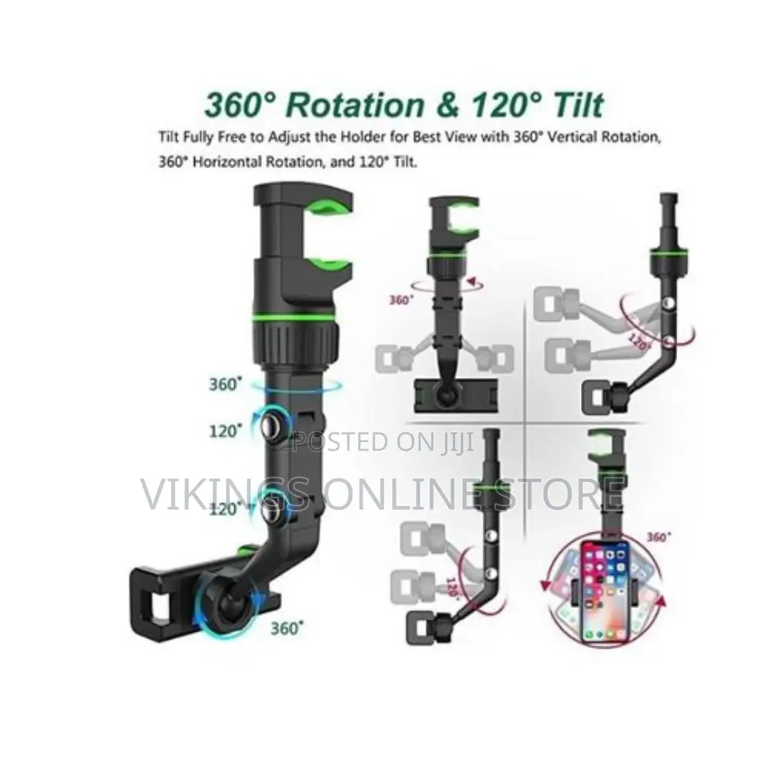Rear View Mirror Phone Holder Clip, - Black