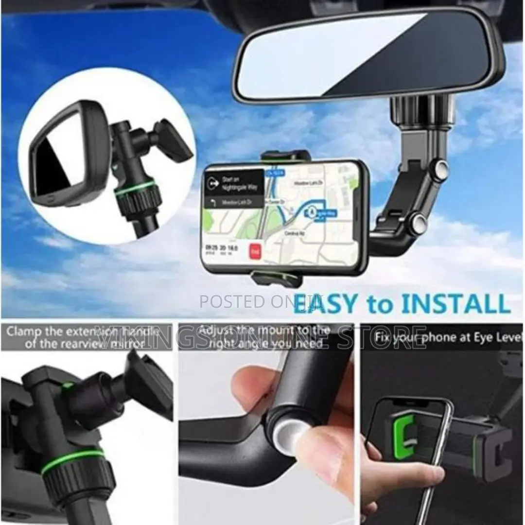 Rear View Mirror Phone Holder Clip, - Black