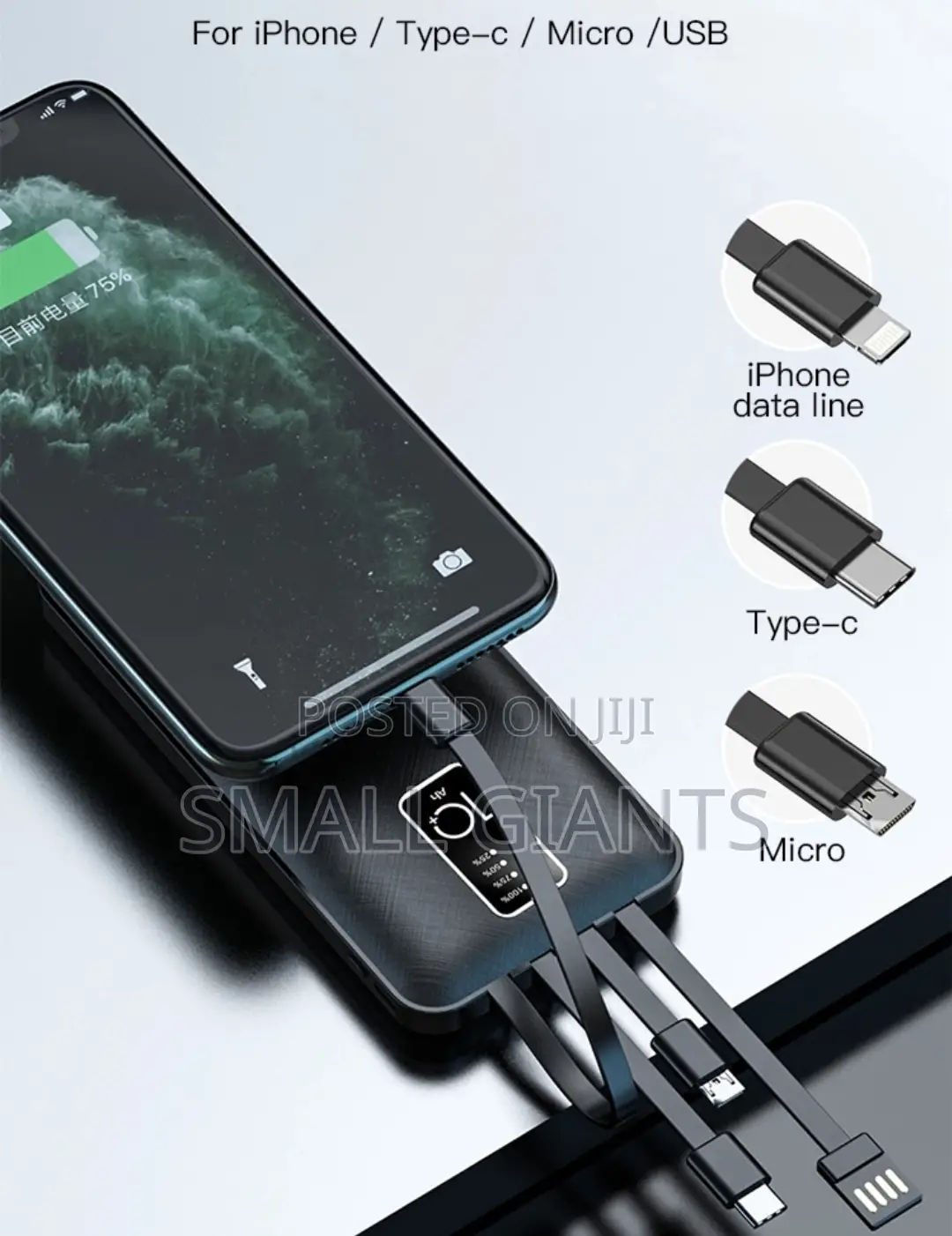 4 in 1 Cable Portable Fast Charging Mobile Power Bank