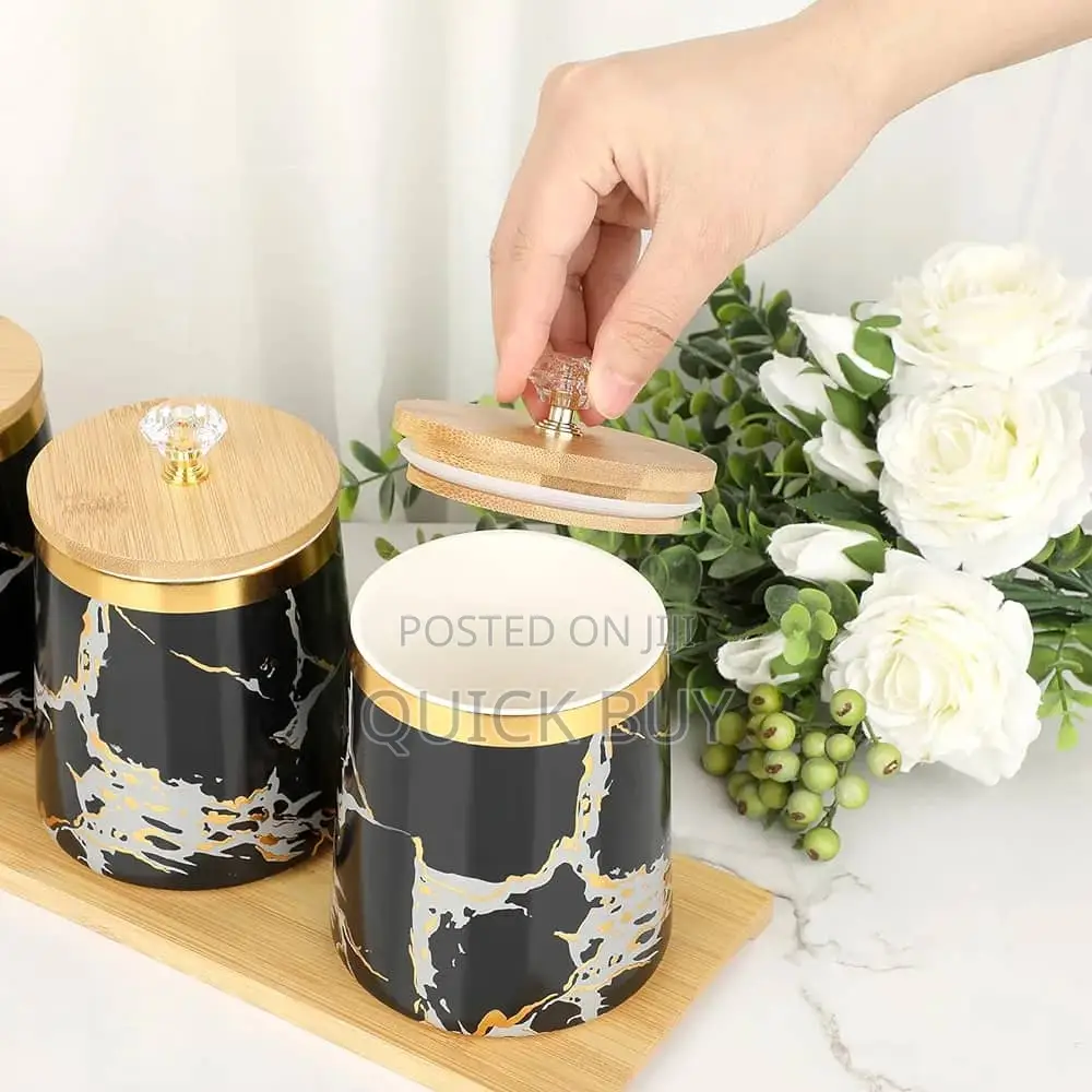 3 Air Tight Storage Canister Set With Wooden Base