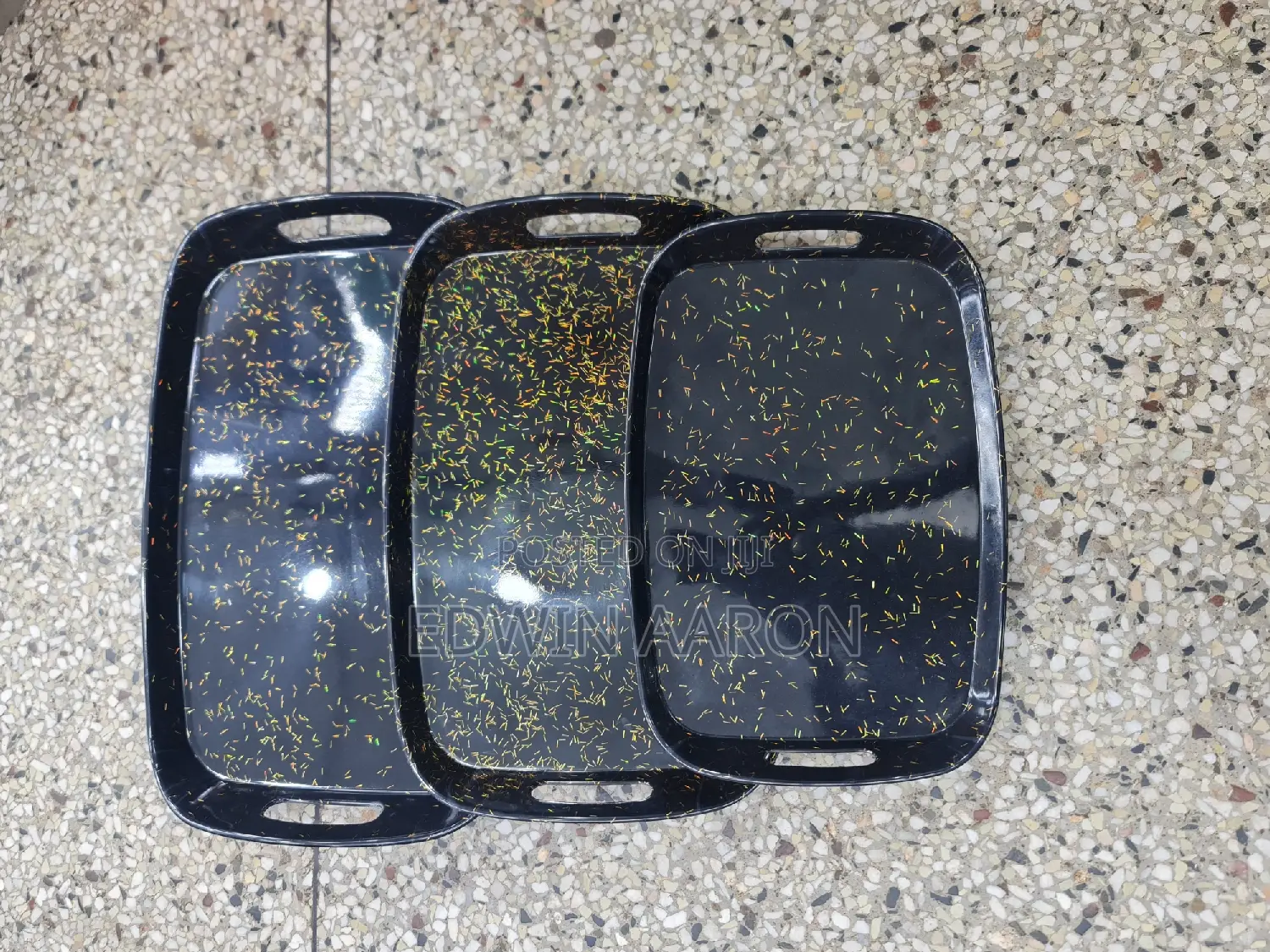 3pcs Blach Goldish Tray Set
