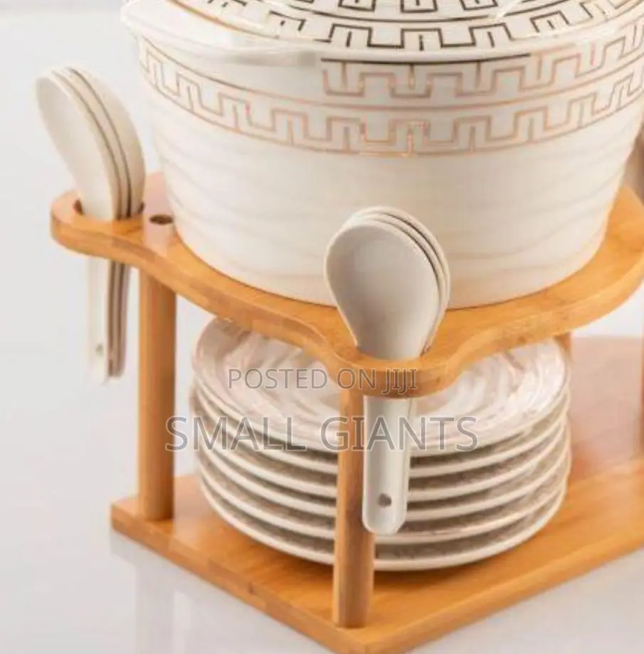 Soup Bowl Set With 6 (Cups,Saucers,Spoons) on Bamboo Stand