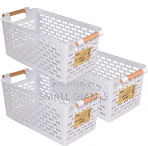 Multifunction Plastic Storage Baskets With Wooden Handle