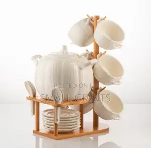 Set of Tureen, 6 Bowls, 6 Plates, 6 Spoons and Bamboo Stand