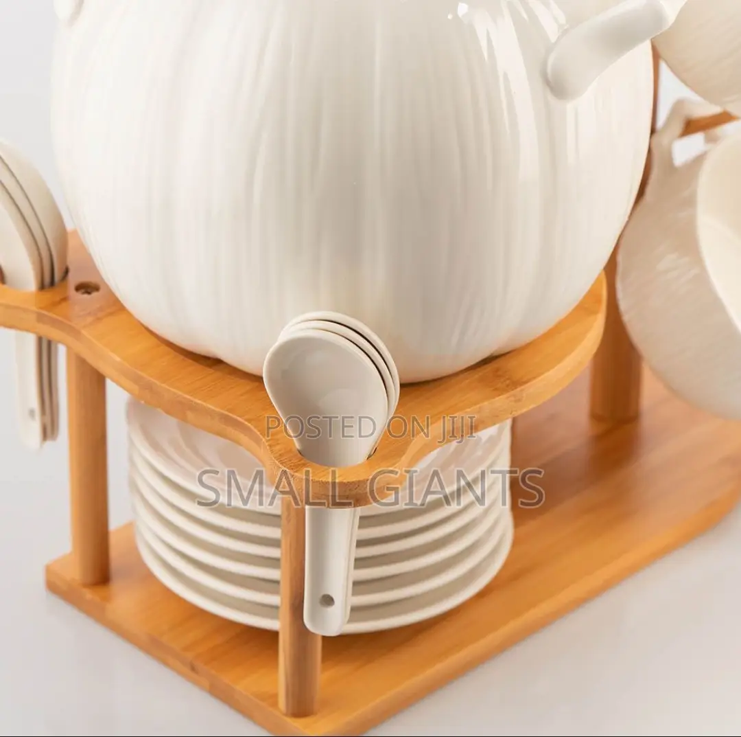 Set of Tureen, 6 Bowls, 6 Plates, 6 Spoons and Bamboo Stand