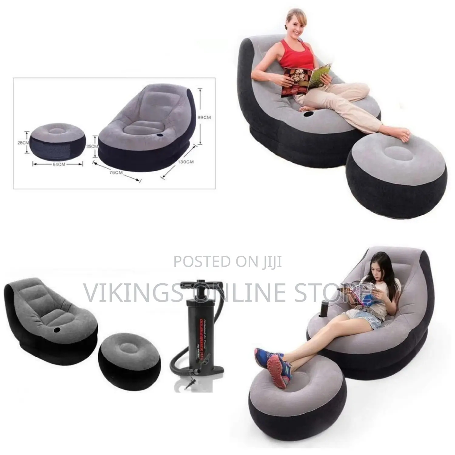 Intex Original Oozy Sofa Set and Free Pump - Grey,Black