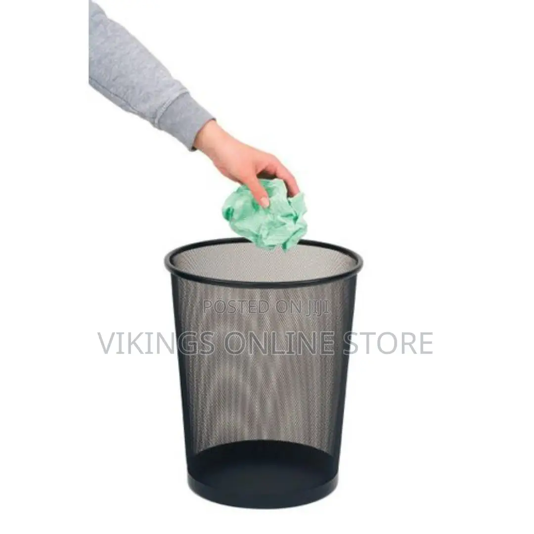 Dust Bins- Round Shape Metal Mesh Waste Bins-Black