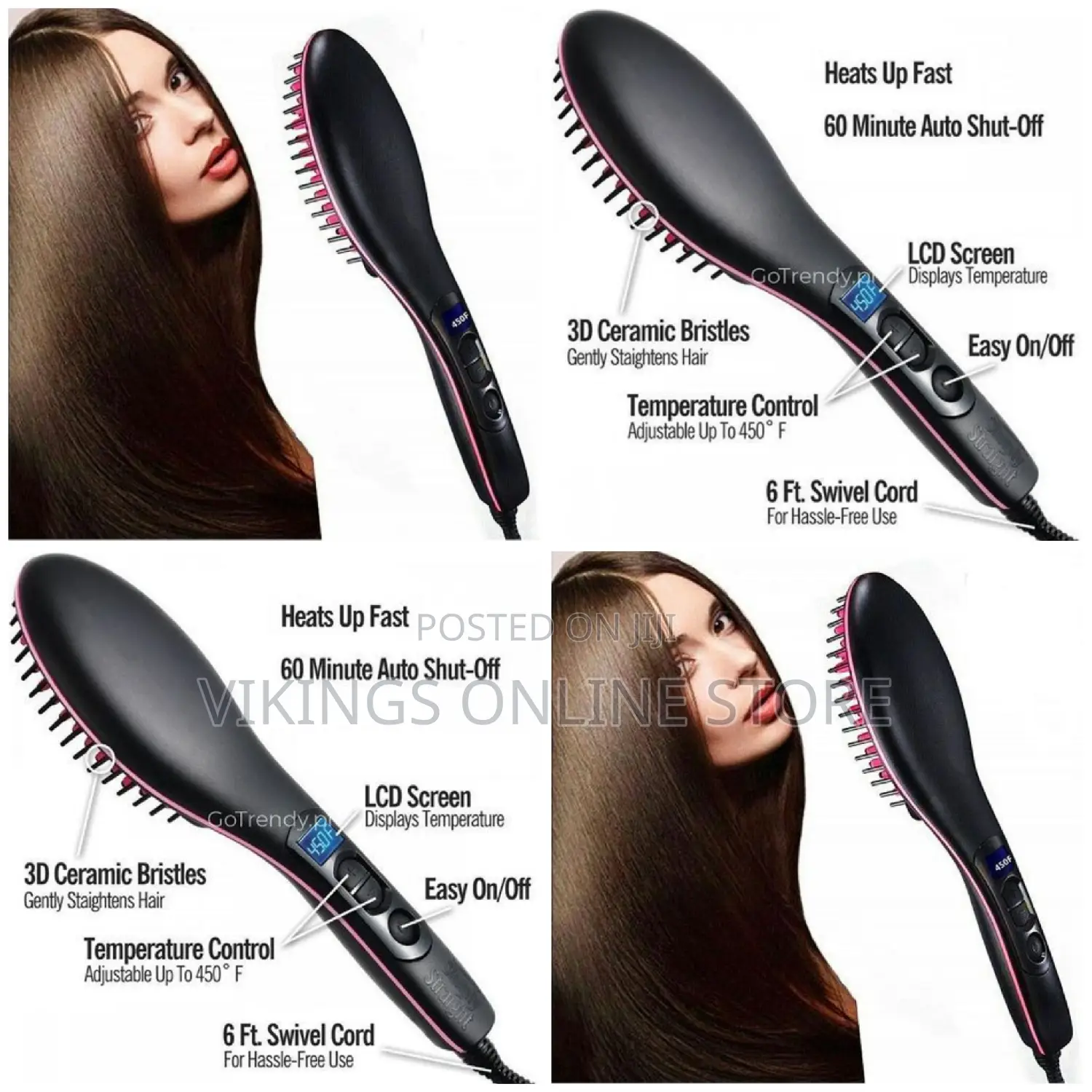 3 Ln1 Electric Styling Hair Straightener Brush - Black.