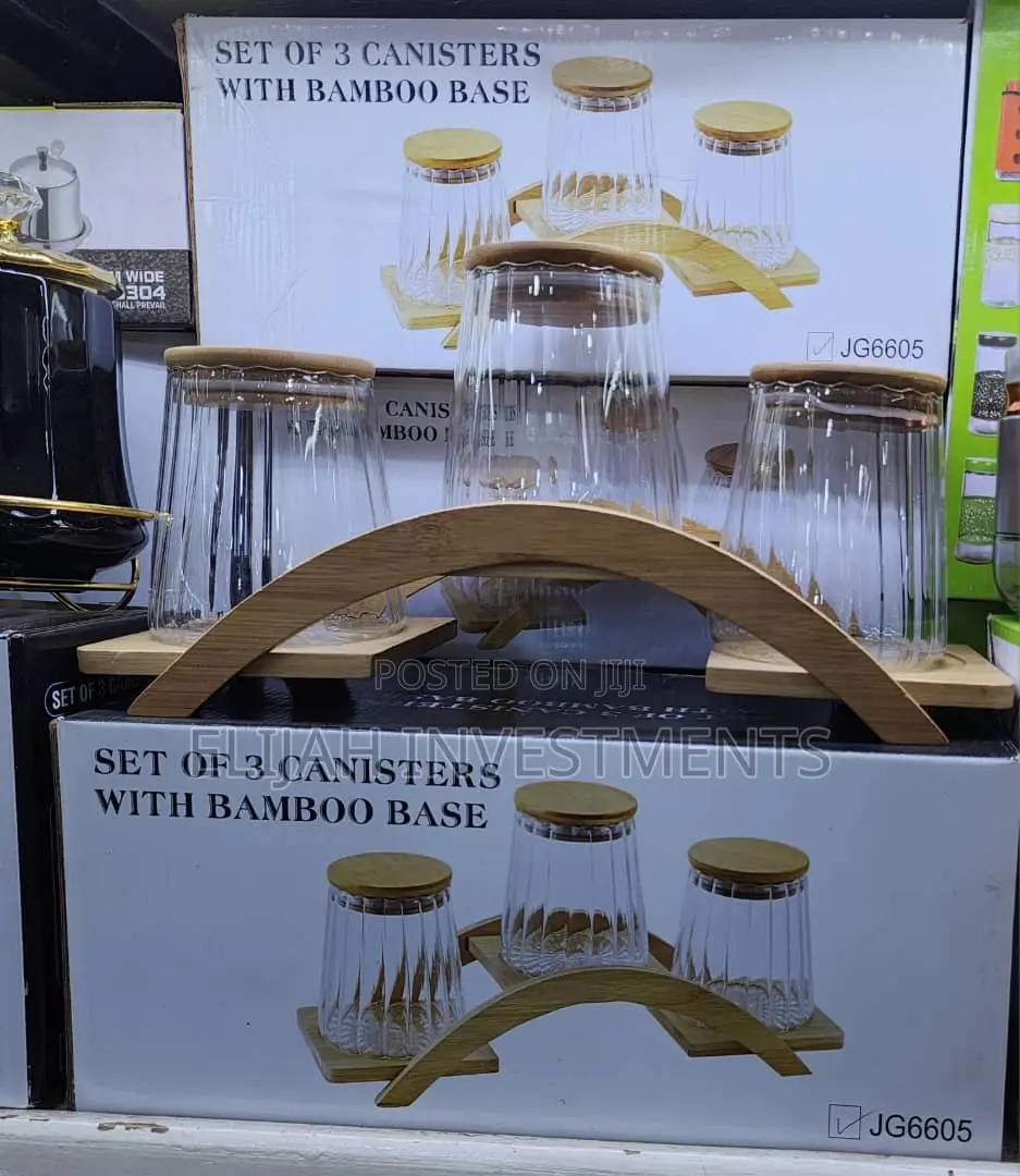 Set of 3 Canisters With Bamboo Base
