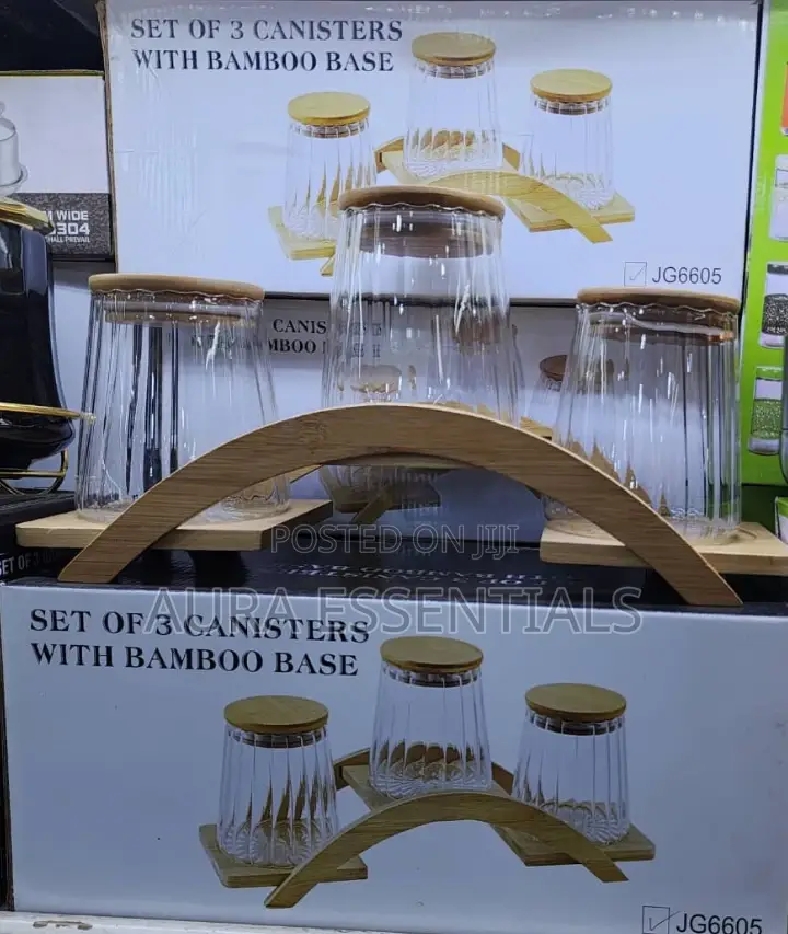 Unique Set of Canister With Bamboo Base
