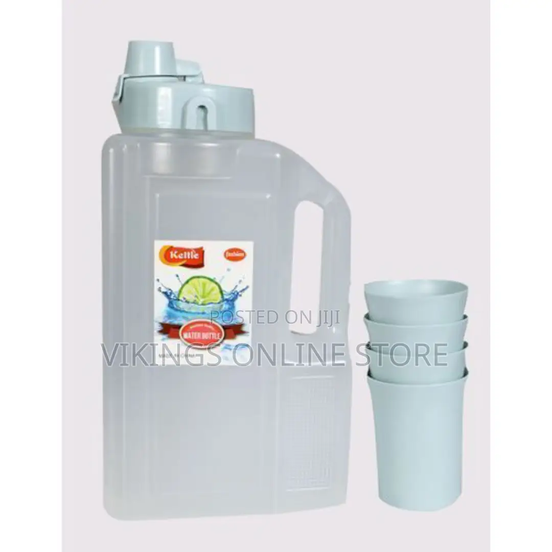 3L Water Fridge Bottle With 4 Glasses - Cover Color Varies